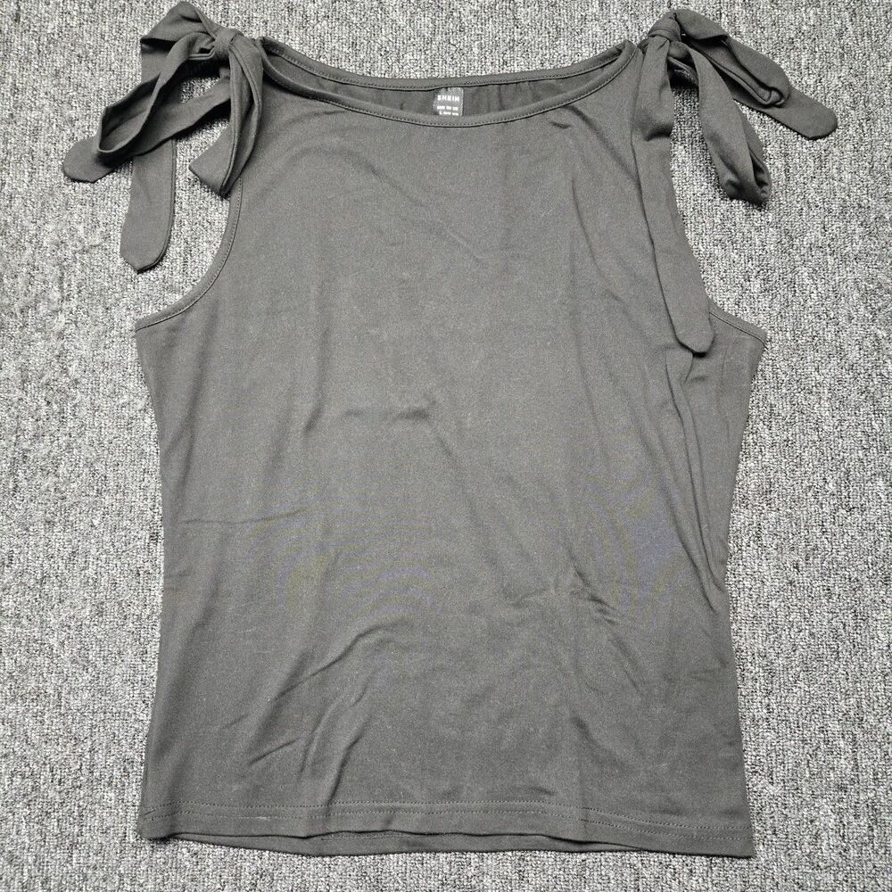 Shein Womens L Black Tank Top Tie Shoulder Strap Sleeveless Cami Shirt Casual